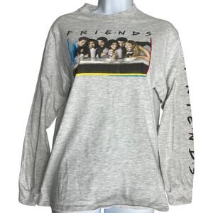 FRIENDS Tee Shirt Women Size XS Gray Long Sleeve Crew Neck Cotton Blend Casual